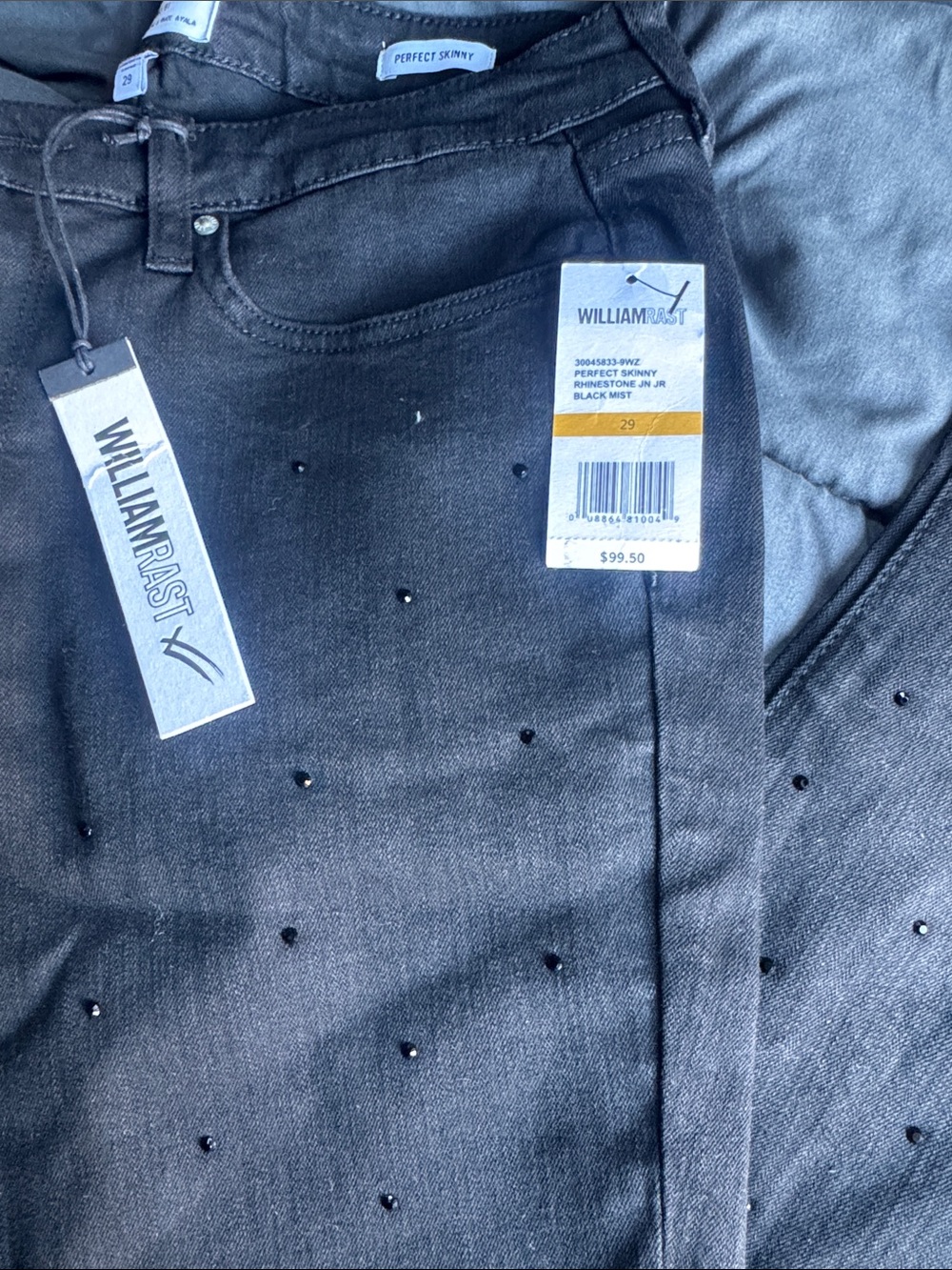 William Rast Black Mist Skinny Jeans with Subtle Stud Accents
